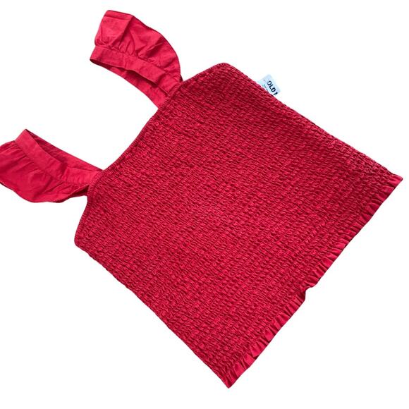 NWT Old Navy Womens M Red Smocked Sleeveless Ruffle Top Romantic Coquette - Picture 2 of 7